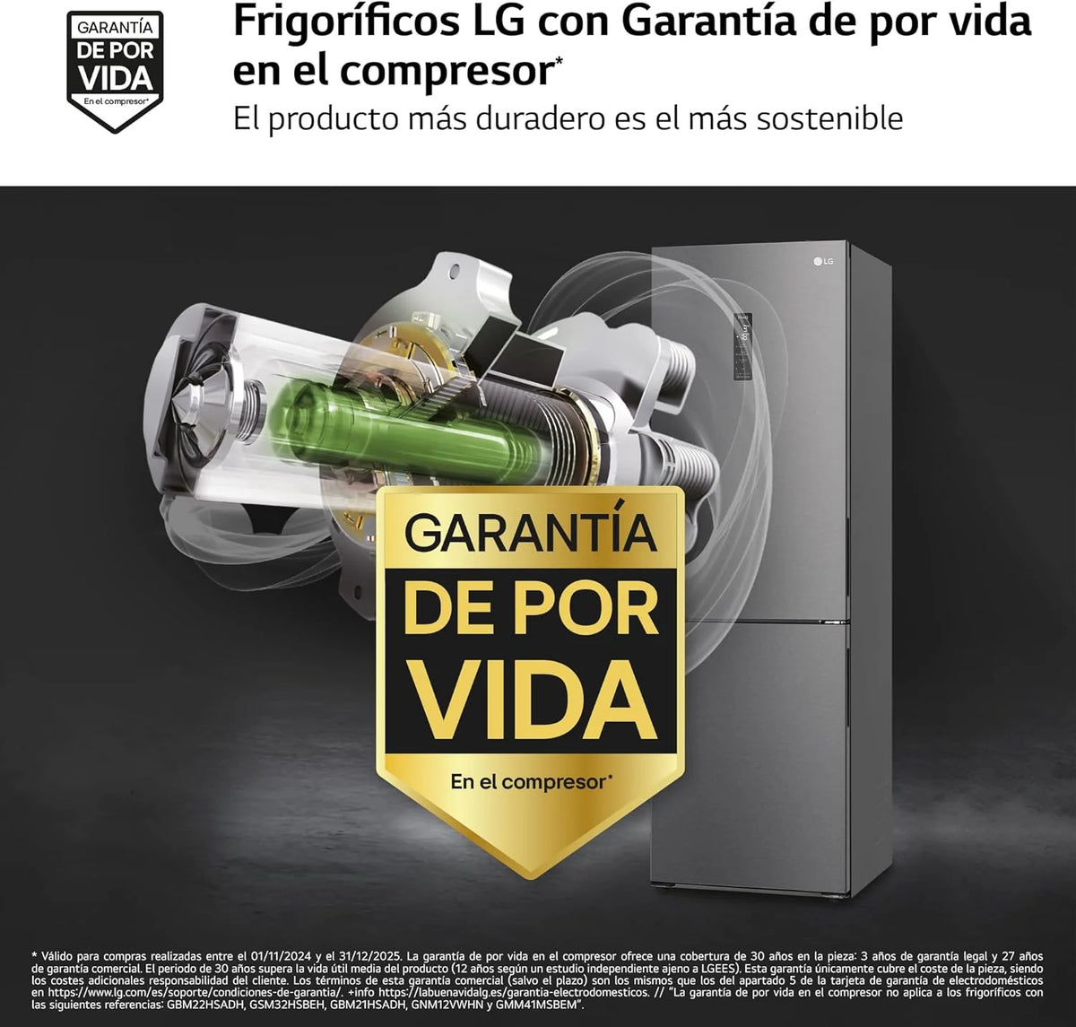 LG GBP61DSXGC - Frigorífico Combi No Frost. Congelador. Compresor Smart Inverter. Color Inox Antihuellas. 186 cm. 341 l