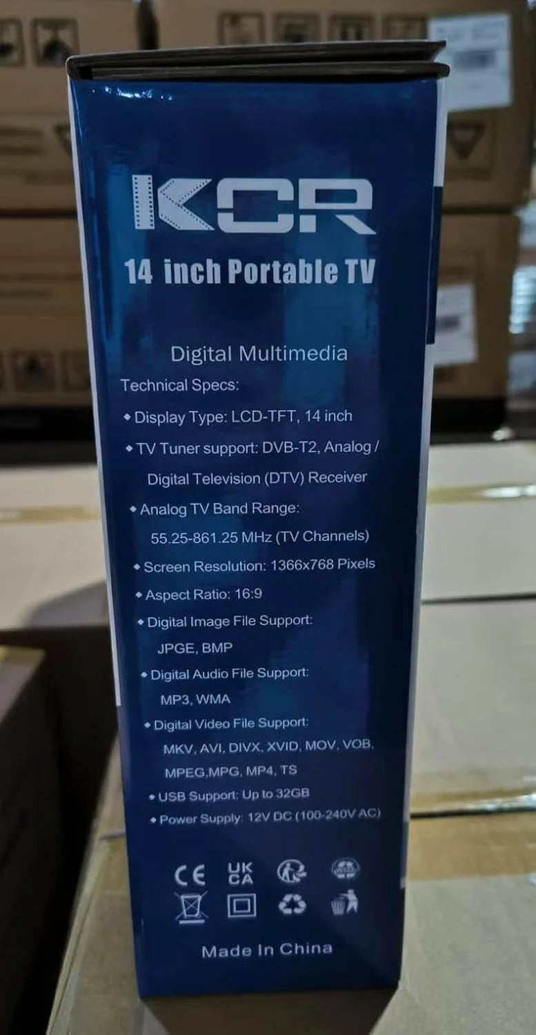 KCR Televisión. TV de 12 V con sintonizador digital DVB-T2. HDMI. USB. control remoto. portátil para dormitorio. cocina. caravana. 14 pulgadas. color