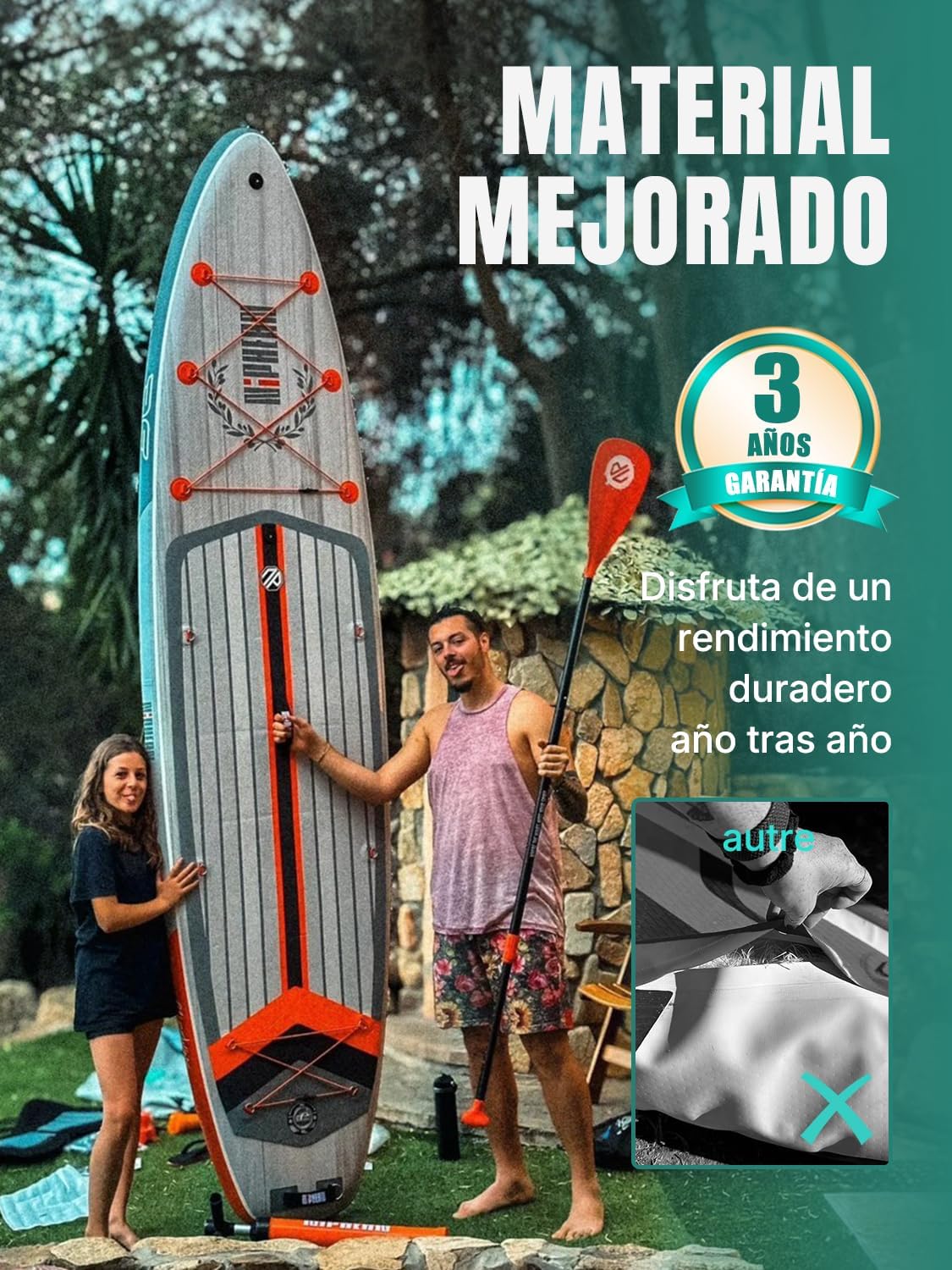 Niphean (Extra Grande) Tabla Paddle Surf Hinchable para 2+1 Personas/Familia. Paddle Surf con (Apto para Principiantes) Aleta Equilibrada. Funda