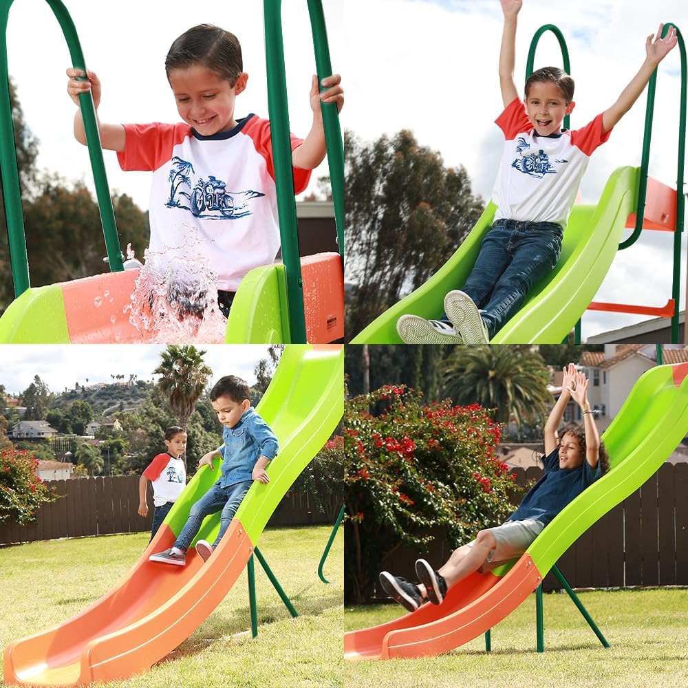 10-Foot Outdoor Playground Slide for Kids. Freestanding Plastic Backyard Slide. Large Swing Set Slide. Outdoor Play Equipment for Ages 4-8