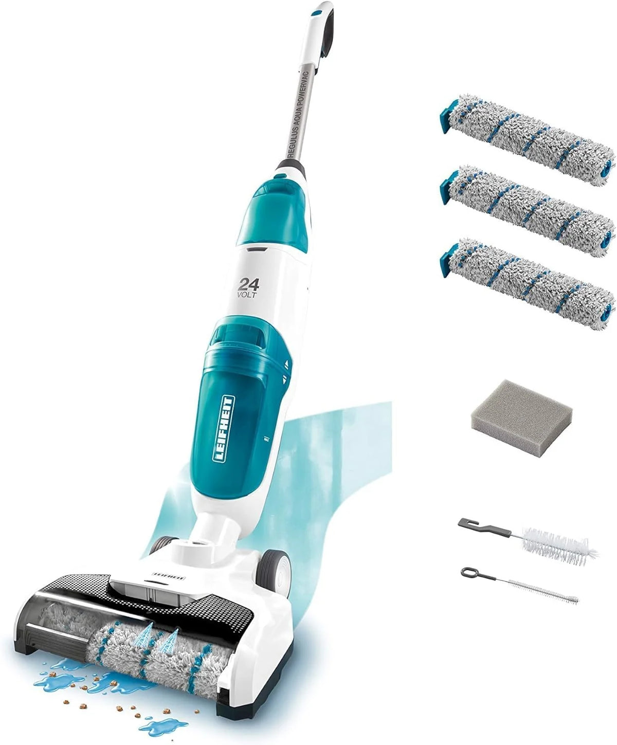 Leifheit Set Akku Saugwischer Regulus Aqua PowerVac inkl. Zubehör. saugen und wischen. Leichter Nasssauger mit leistungsstarken 24V. kabelloser