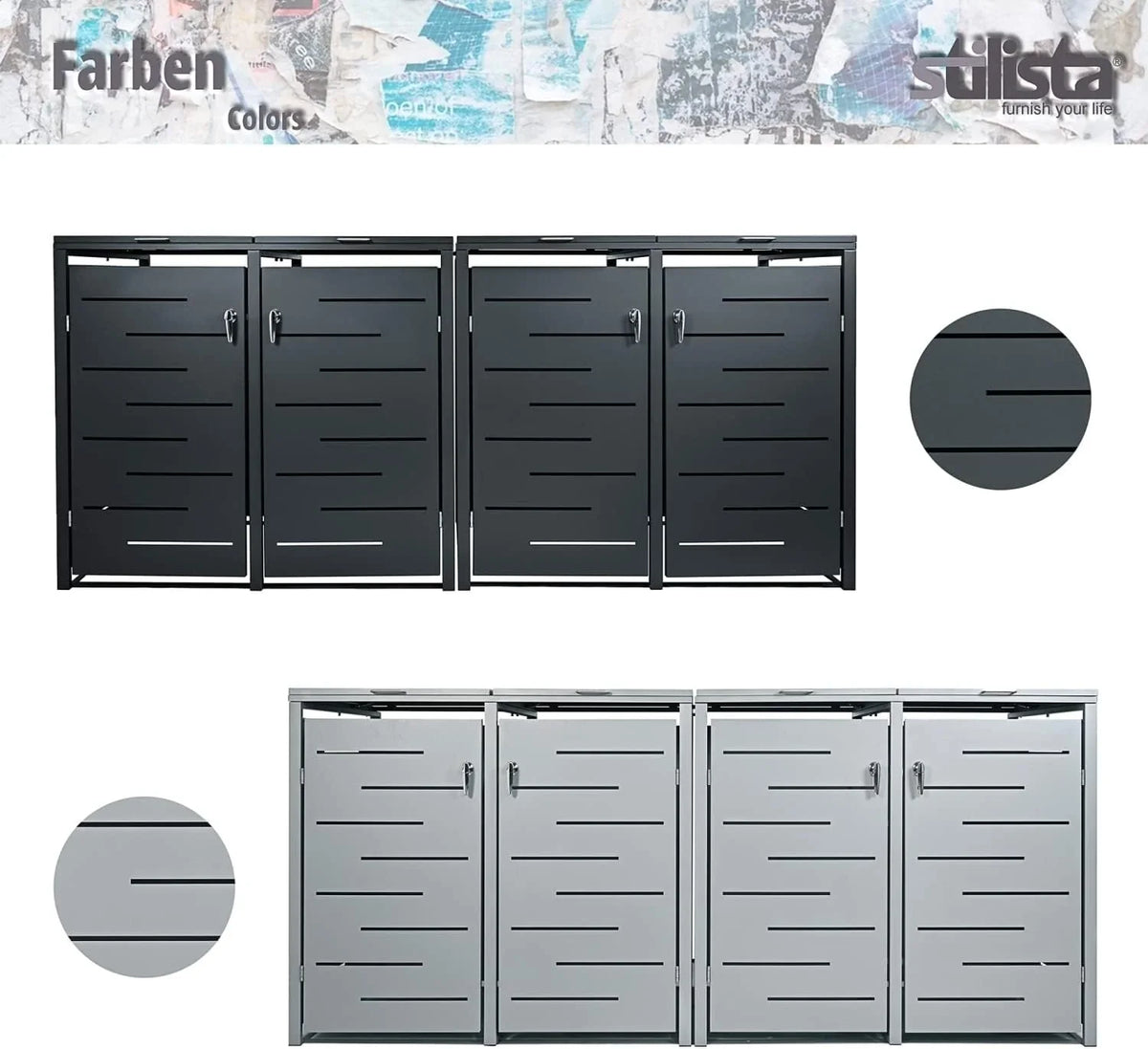 STILISTA Mülltonnenverkleidung aus Metall. für 4 Mülltonnen je 240 Liter. anthrazit