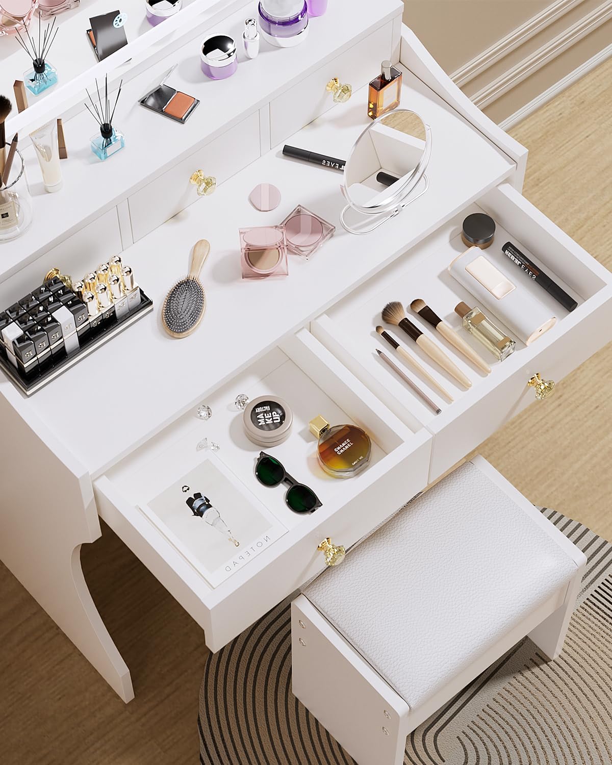 Makeup Table with Extra Large Mirror and Lights. 80cm Dressing Table with Stool