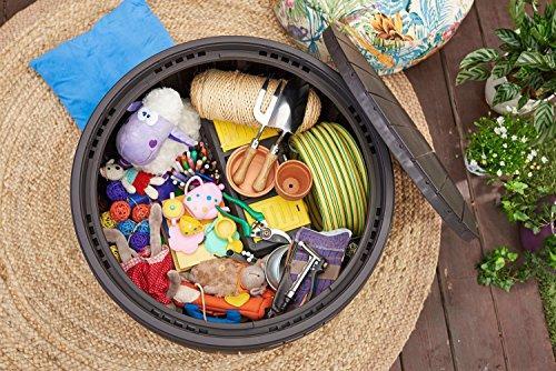 37 Gallon Round Deck Box. Patio Table for Outdoor Cushion Storage. Brown
