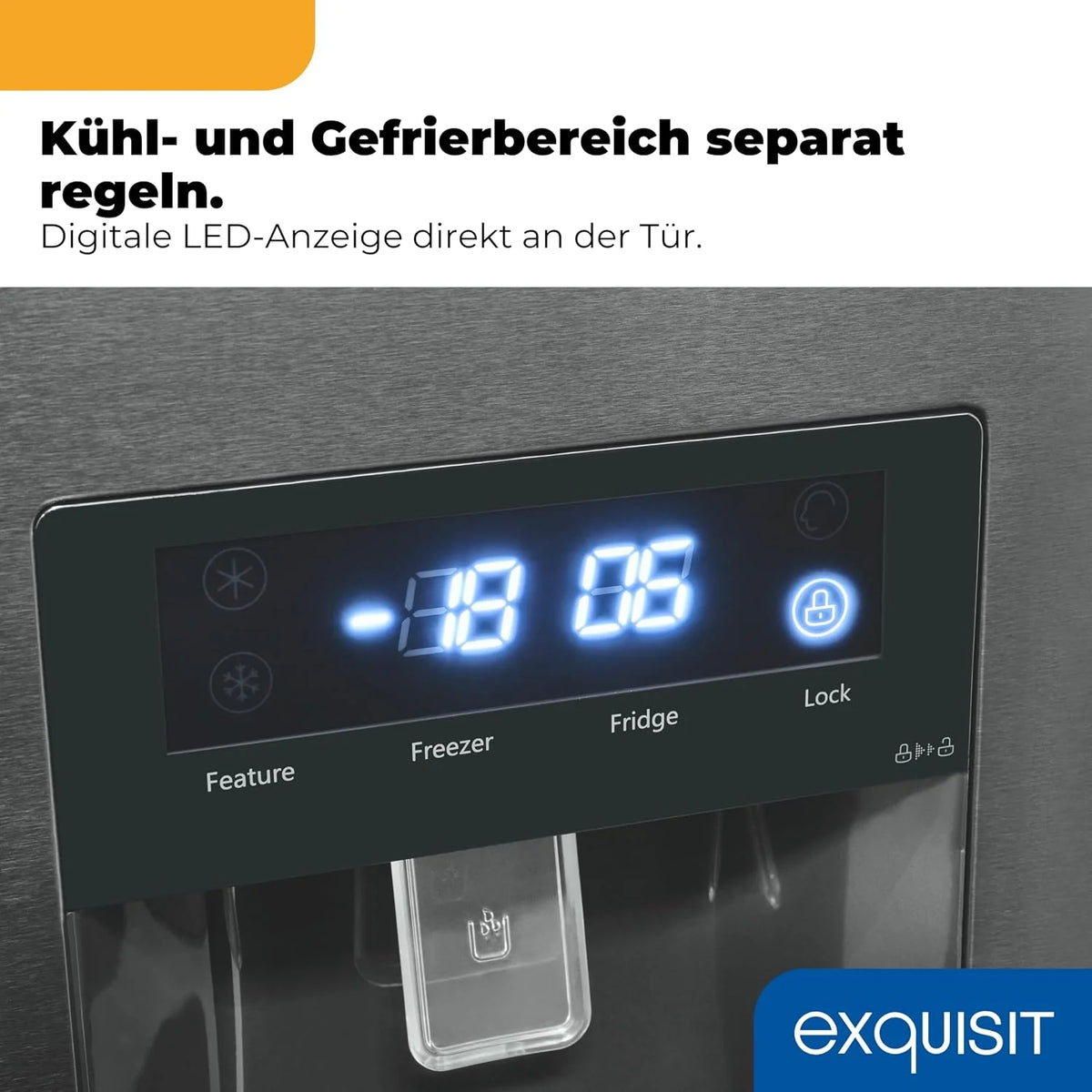 Exquisit Frenchdoor Kühl-Gefrierkombination | 506 l Nutzinhalt. Energieklasse E. 41 dB. No Frost Kühlen & Gefrieren. Schnellgefrieren. Wasserspender.