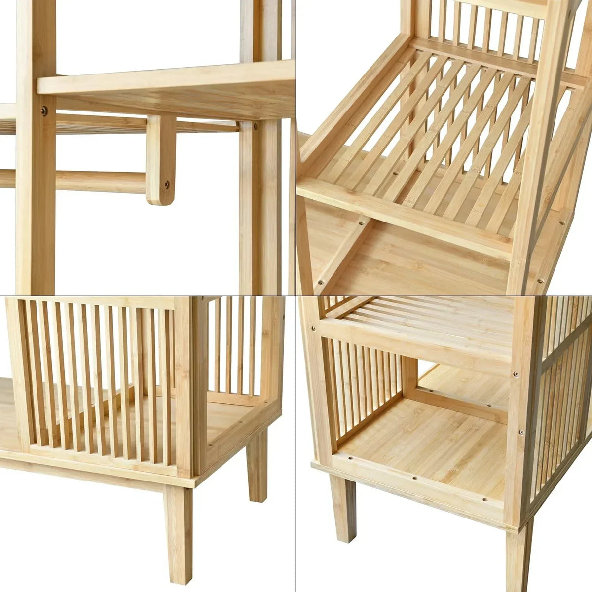 [en.casa] Armario para Ropa con 2 Puertas Deslizantes Clóset con 12 Estantes y 1 Barra de Colgar Perchero de Bambú 185 x 140 x 45 cm Natural