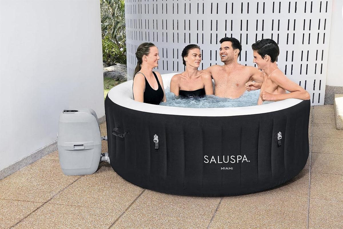 71 x 26-Inch Inflatable Hot Tub Spa for 2-4 Persons. Portable. with 2 Covers. Black
