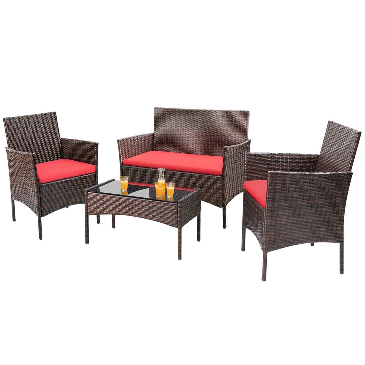 4-Piece Outdoor Patio Furniture Set. Rattan Wicker Chairs and Outdoor Seating Set
