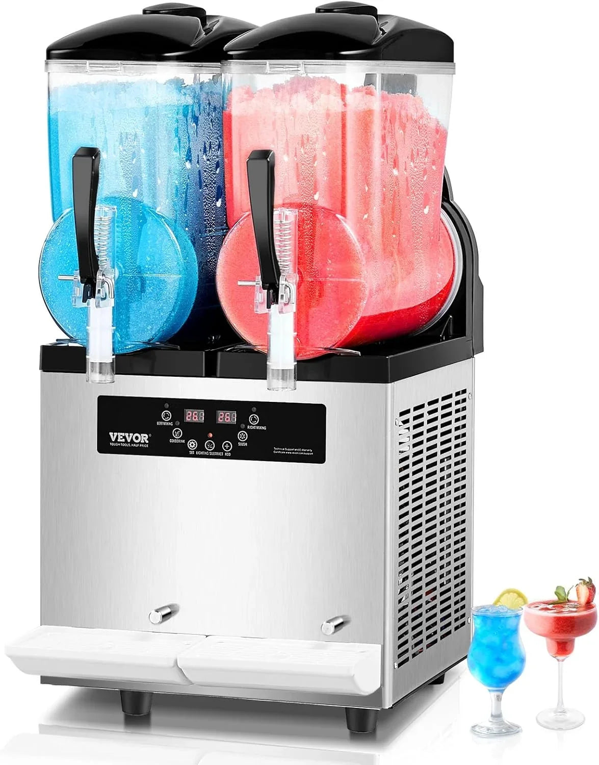 VEVOR kommerzielle Slusheis Maschine 12 L x 2 Doppeltank-Maschine für gefrorene Getränke. 96 Tassen Edelstahl Slush-Eis-Maschine mit Tastenfeld