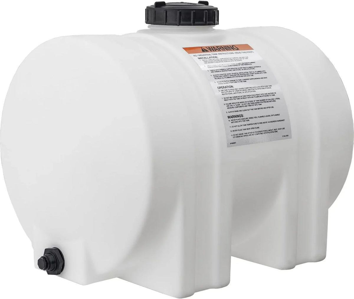 Horizontal Polyethylene Reservoir Water Tank with Legs. 550 Gallon. Made in the USA. Poly Tank for Water and Non-Flammable Liquids. Rust and Corrosion Proof