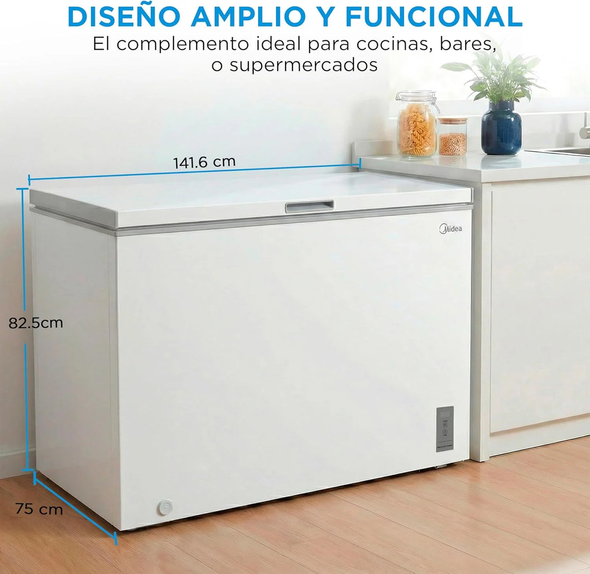 MIDEA Arcon Congelador Pequeño de 418L | Congelador Horizontal Convertible a Frigorífico con Motor Inverter. Control Electrónico de Temperatura.