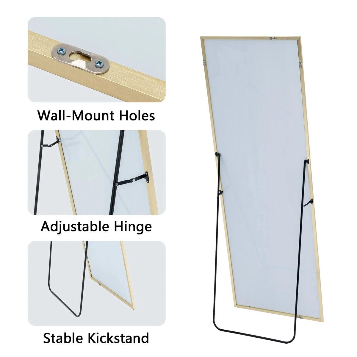 64x21 Full Length Floor Mirror. Large Full Body Aluminum Alloy Frame Standing Mirror with Stand and Wall Mount Option