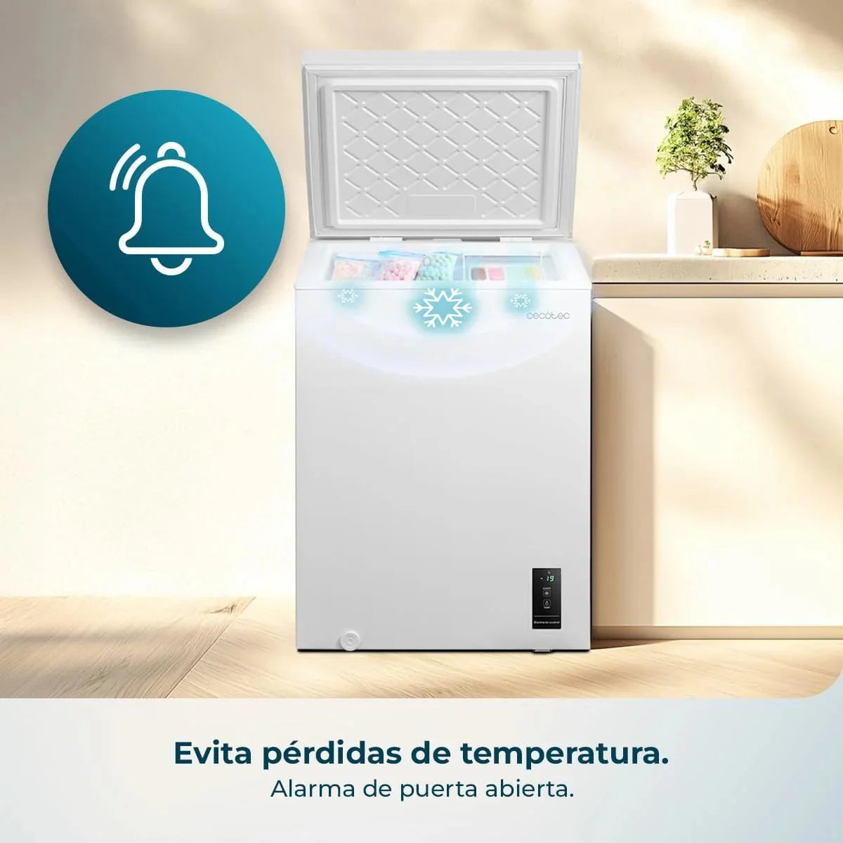 Cecotec Congelador Horizontal 143L Bolero CoolMarket Chest 143P White E. Cesta con Asas. Control Electrónico LED. UltraContact D-Cool. Dual Function.