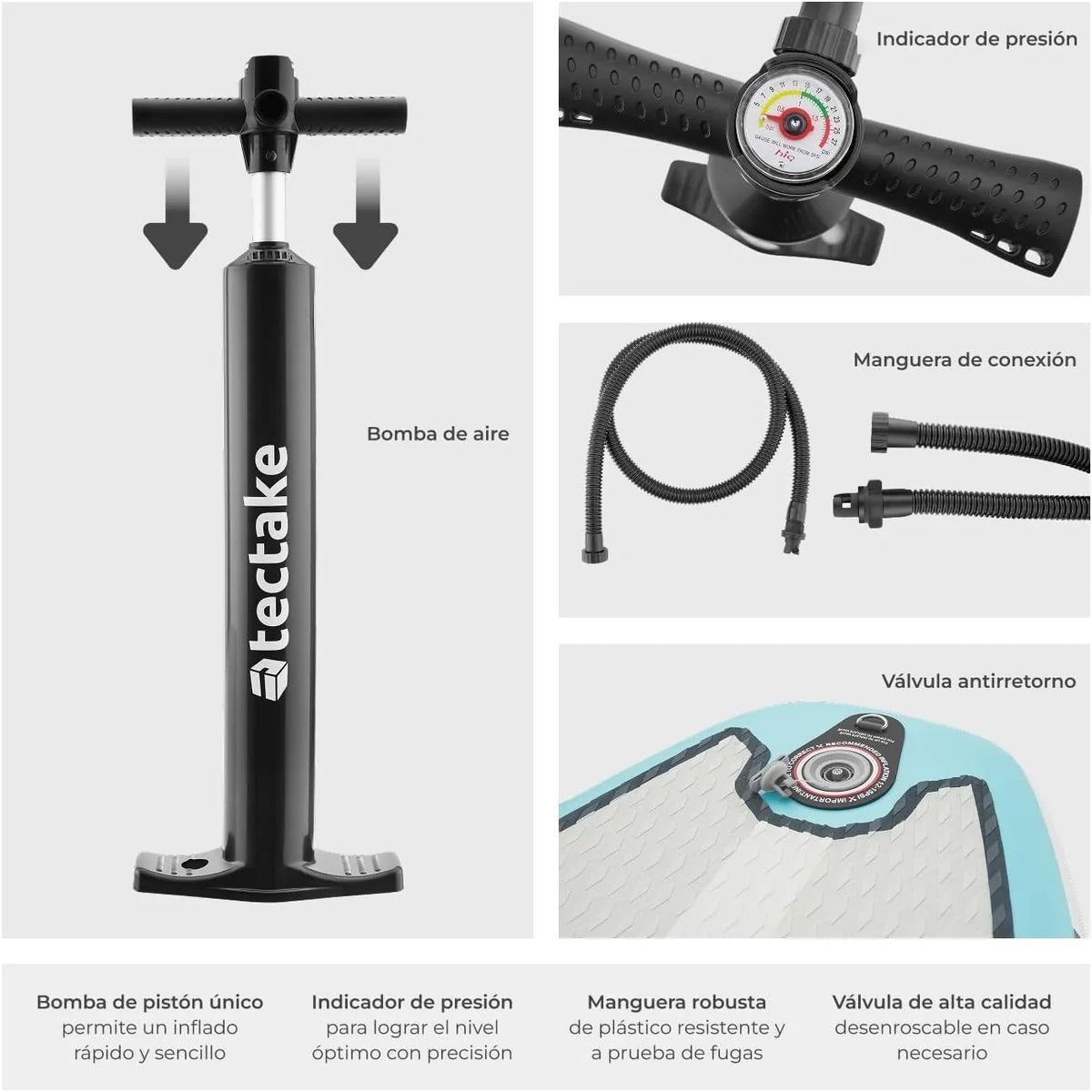 tectake Tabla de Paddle Surf Hinchable. Incluye Remo 2 en 1. Asiento de Kayak. Bomba de Aire. Mochila de Transporte. Stand Up Paddle. Accesorios
