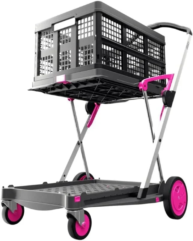 Vielseitig einsetzbare. funktionale. zusammenklappbare Karren | Mobiler Klappwagen | Einkaufswagen mit Aufbewahrungskiste (schwarz)