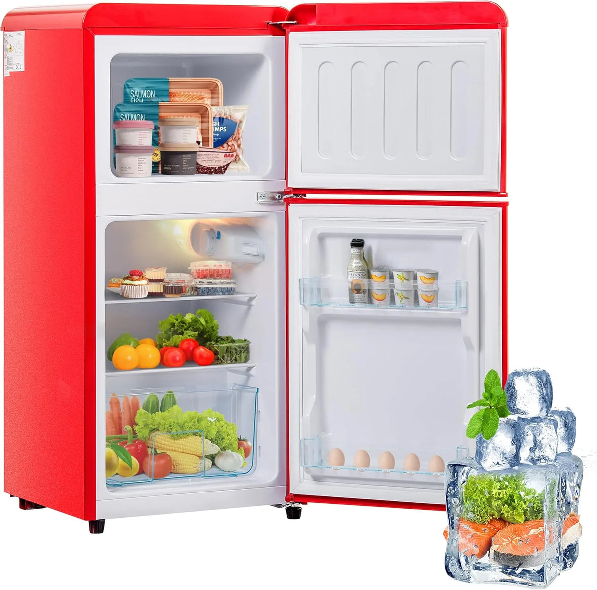 Merax Kühlschrank mit Gefrierfach. Kühl-Gefrierkombination. klein Kühlschrank mit 51L und Gefrierschrank 21L. Leise. LED. Glasablagen. Gemüsefach.