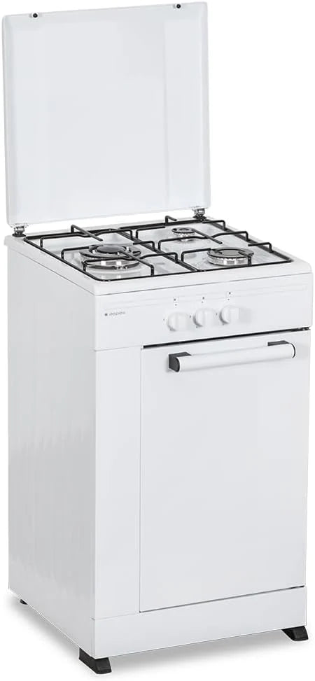 Aspes Cocina Gas Butano 3 Zonas de Cocción. Blanco AKG3500PB. Control Manual. Quemador WOK triple llama. Compartimento Bombona. Tapa Abatible