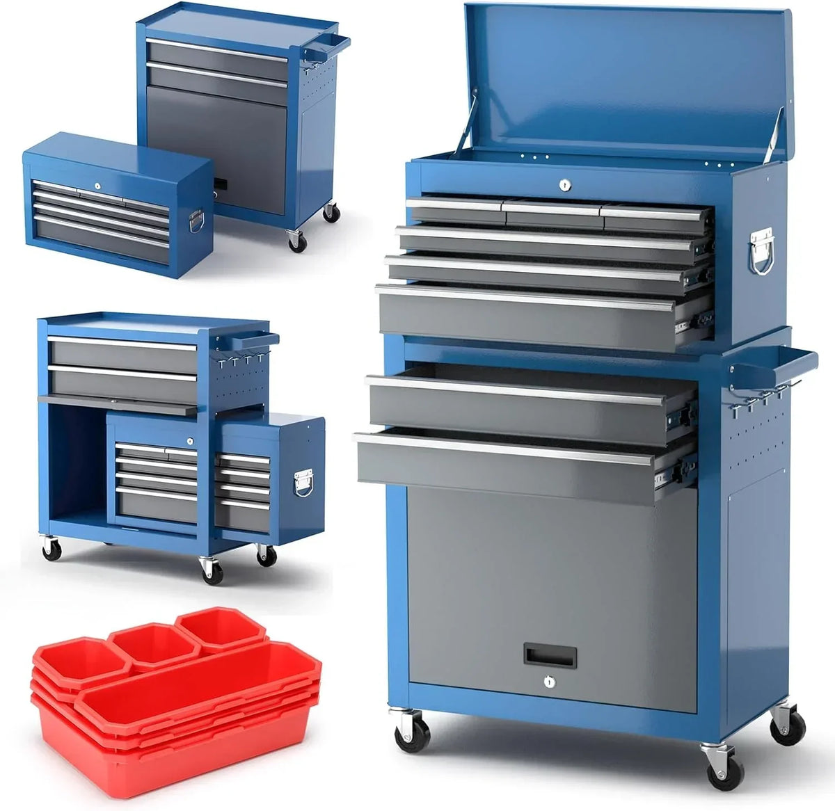 Tool Chest 8-Drawer | 42'' Large Rolling Tool Chest with Wheels | Detachable Top Metal Tool Box | Garage Storage Cabinet for Repair Room.Warehouse |