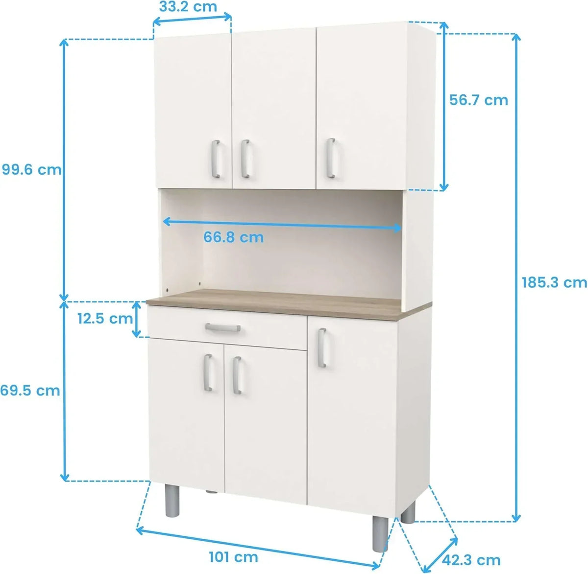 Miroytengo Kitchen Side Cabinet. Kitchen Cabinet. Buffet Kitchen Cupboard 6 Doors White and Oak Kronberg 101 x 185 cm